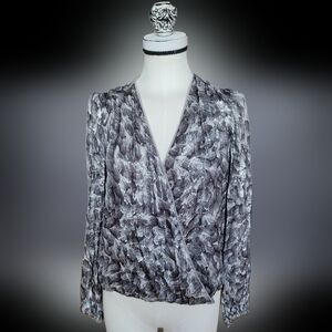 NWT, WHBM Blouse, Gray/Silver/Black/White, Size 2